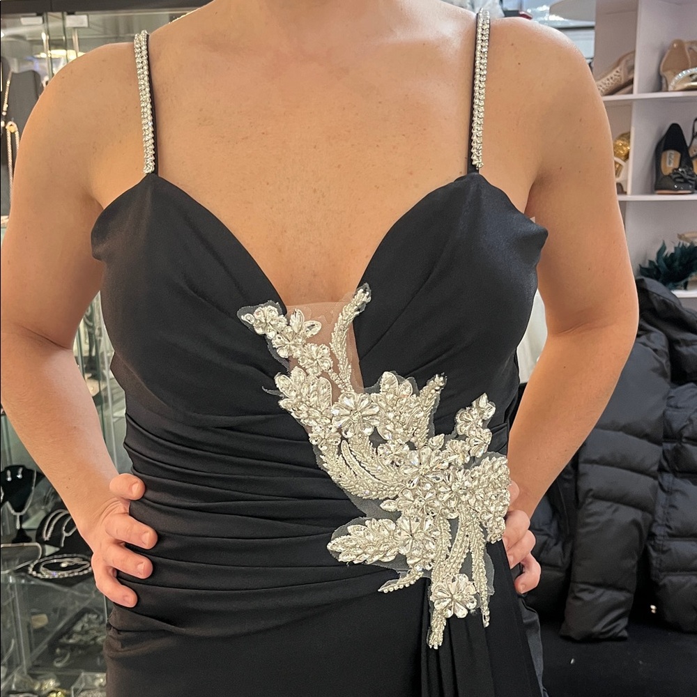 Jessica Angel Elegant Black Evening Dress with Silver Embellishments size